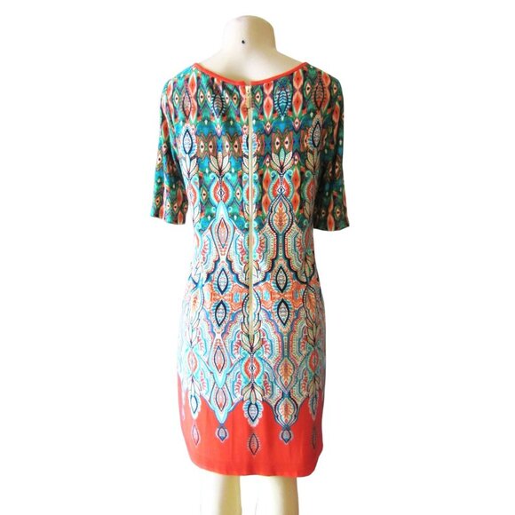 Eliza J Orange and Green Paisley Stretchy Shealth Dress in Size 6 - Picture 7 of 7